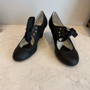 Pinup Couture Black Heels with Ribbon Accent